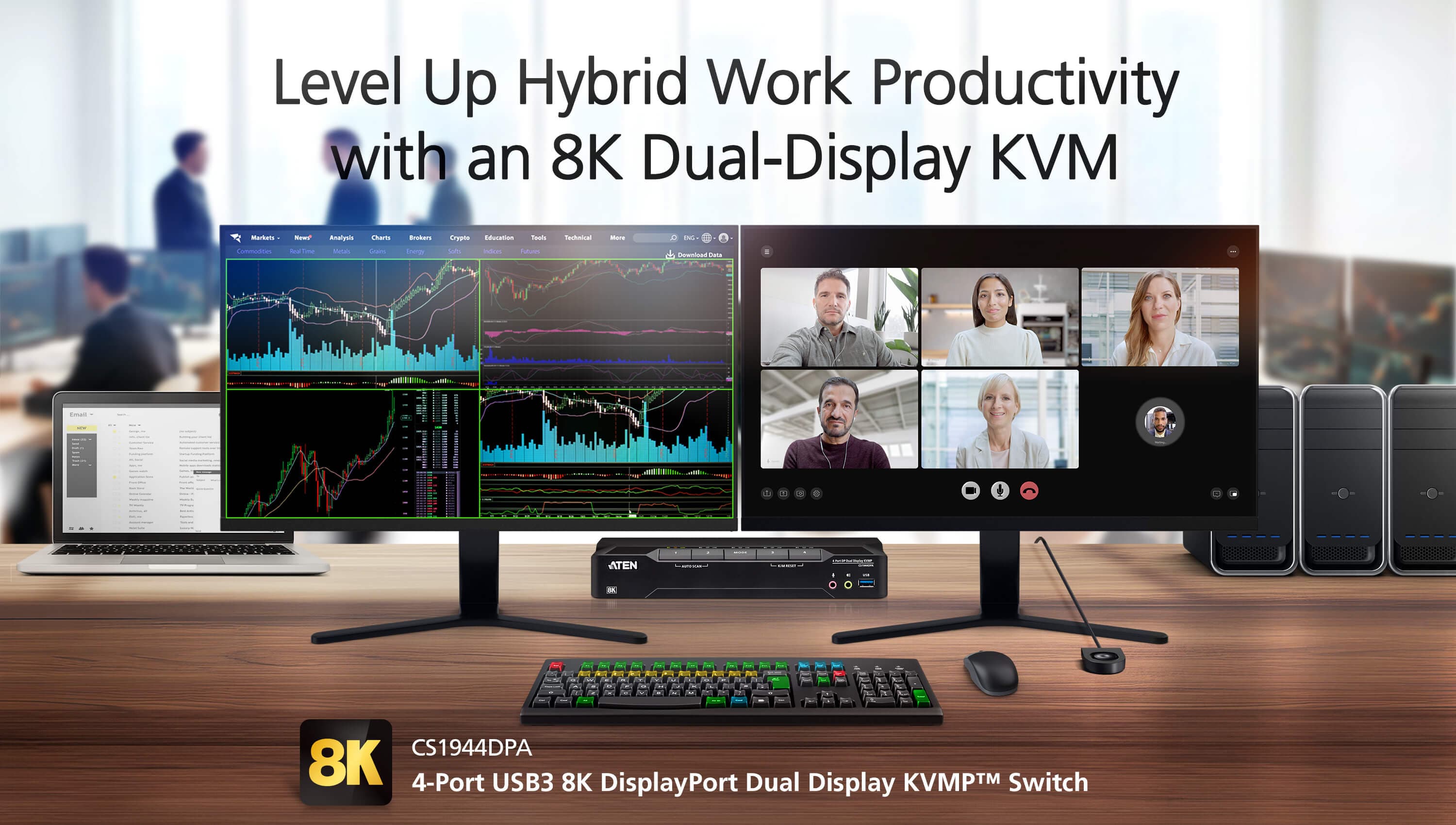 4-Port USB 3.0 8K DisplayPort Dual-Display KVMP™ Switch (Cables included) — изглед 5