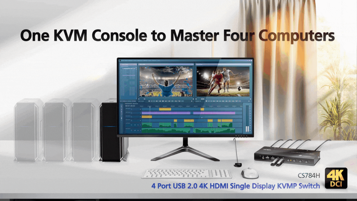 4-Port USB 4K HDMI KVMP™ Switch (Cables included) — view 4