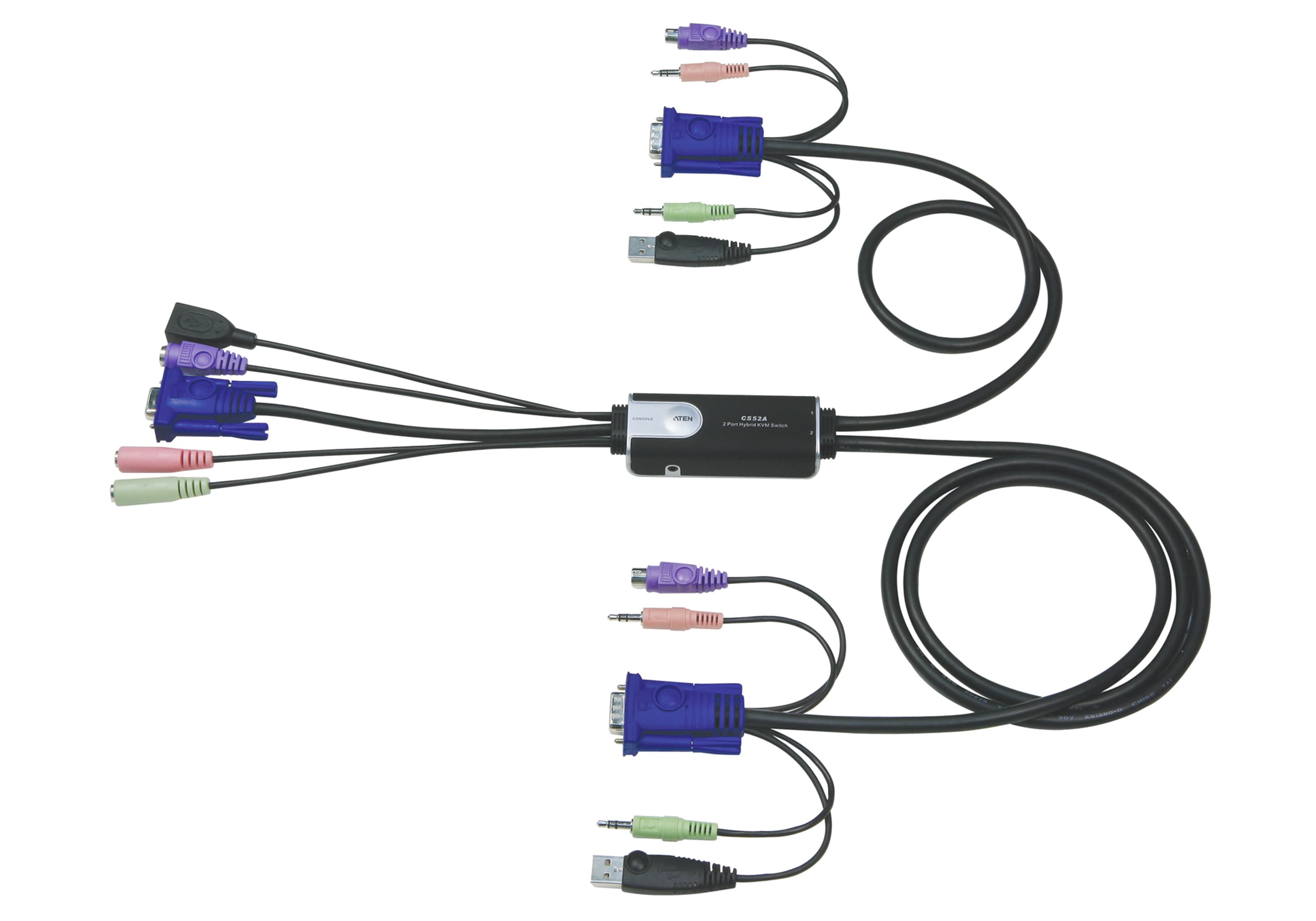 2-Port PS/2 USB VGA/Audio Cable KVM Switch with Remote Port Selector