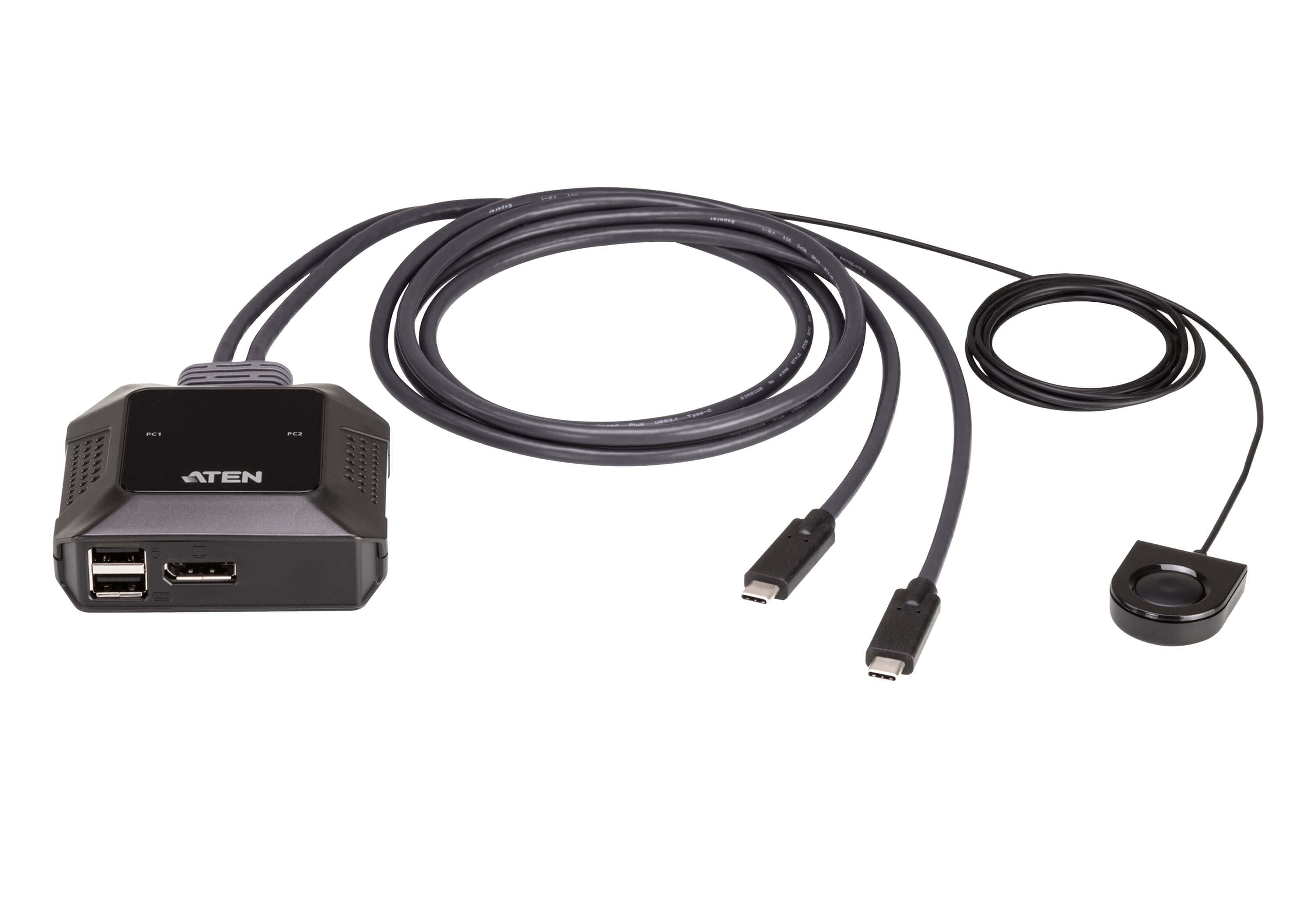2-Port 4K DisplayPort USB-C Cable KVM Switch with Remote Port Selector — изглед 3