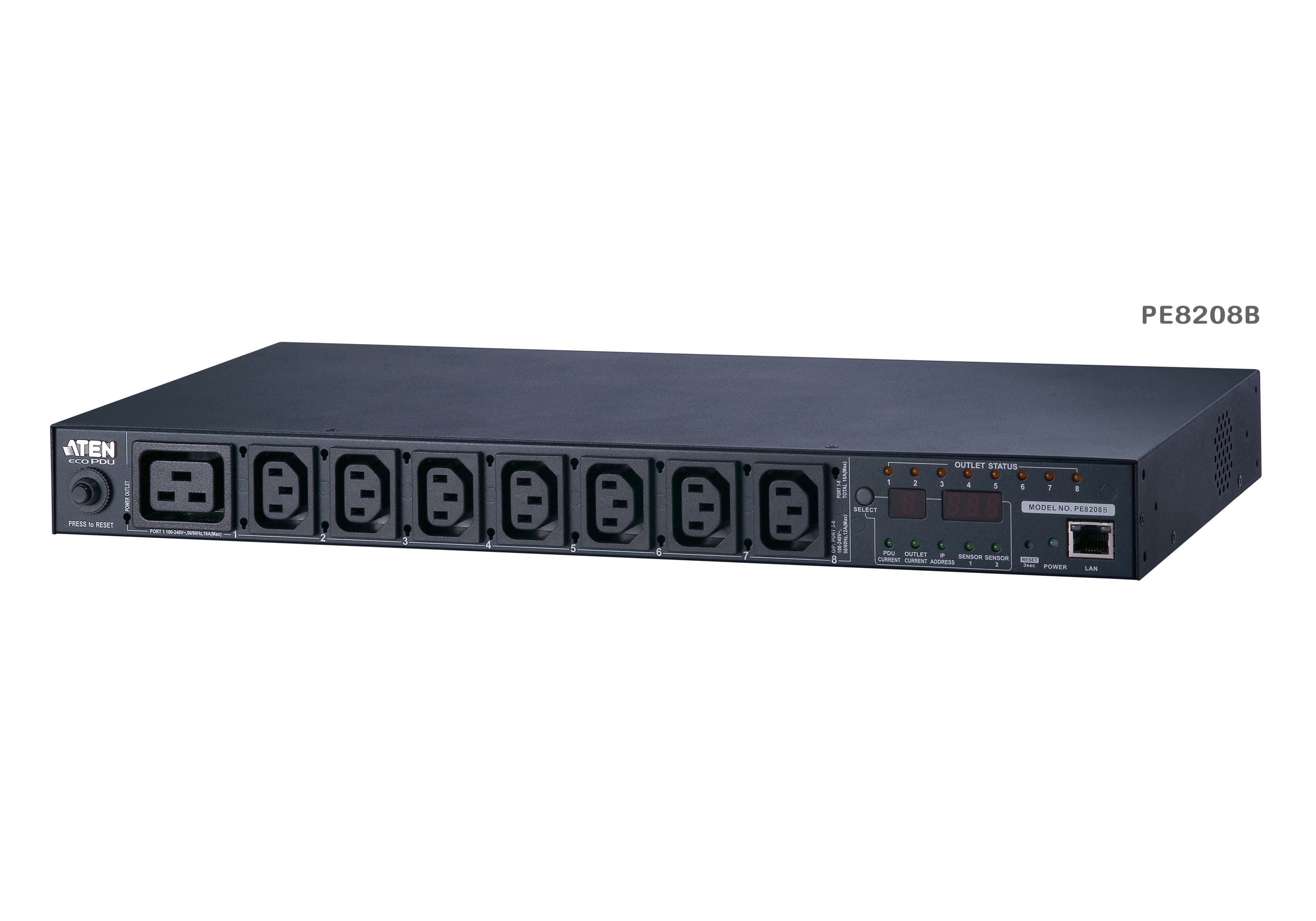 20A/16A 8-Outlet 1U Outlet-Metered & Switched eco PDU
