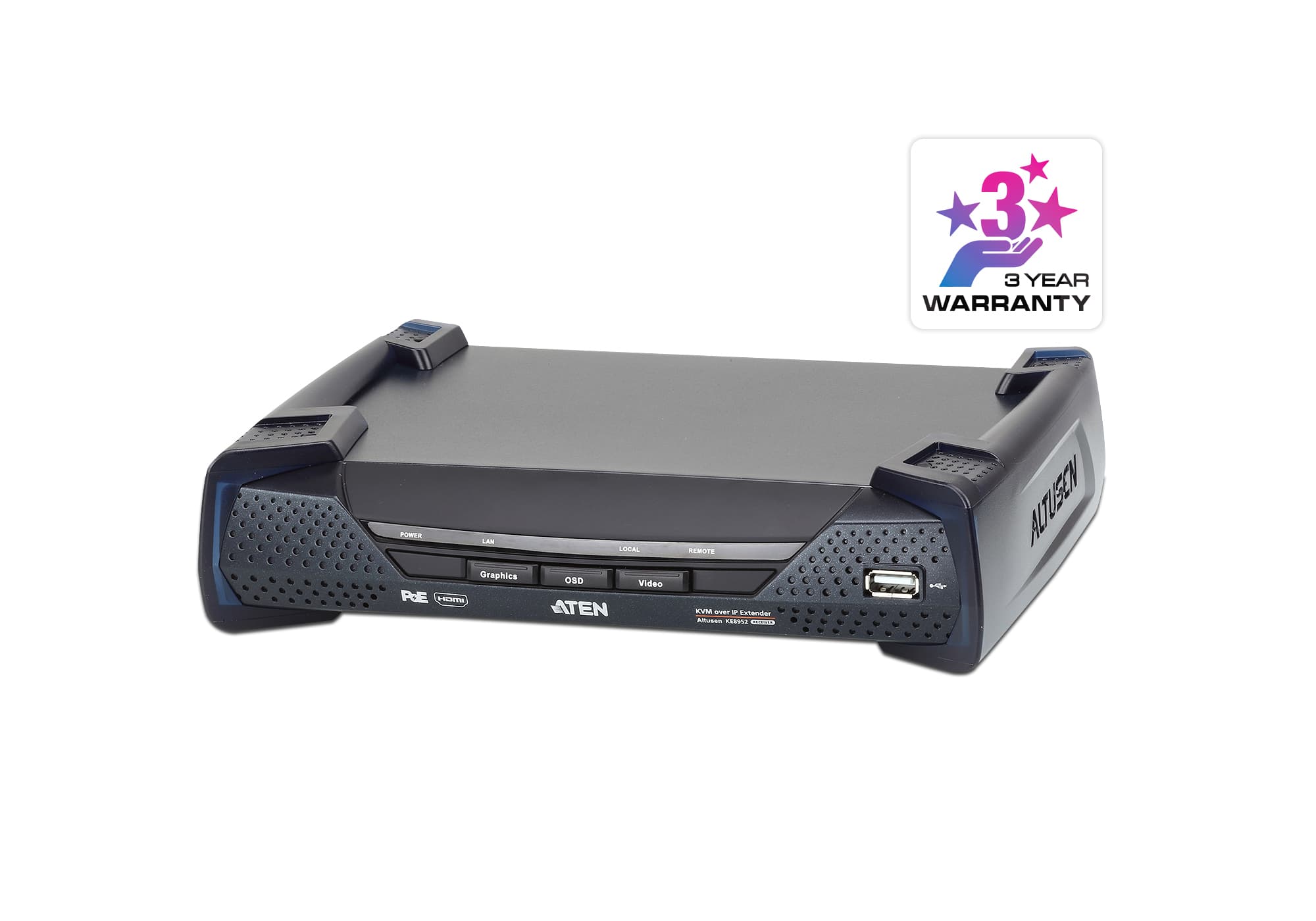 4K HDMI Single Display KVM over IP Receiver with PoE — изглед 3