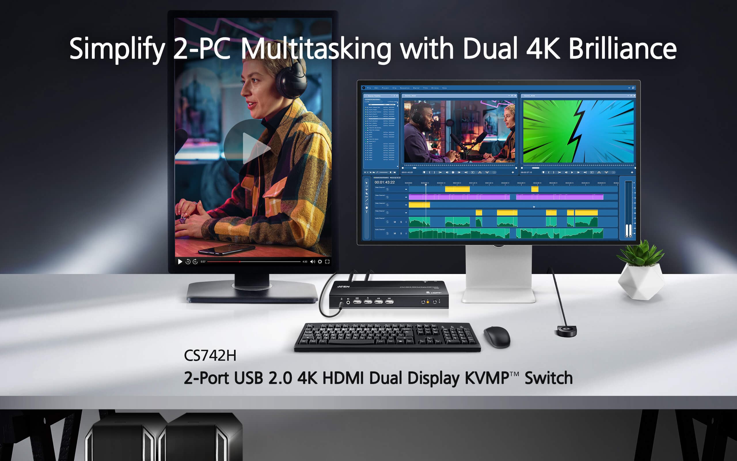 2-Port USB 4K HDMI Dual-Display KVMP™ Switch (Cables included) — изглед 4