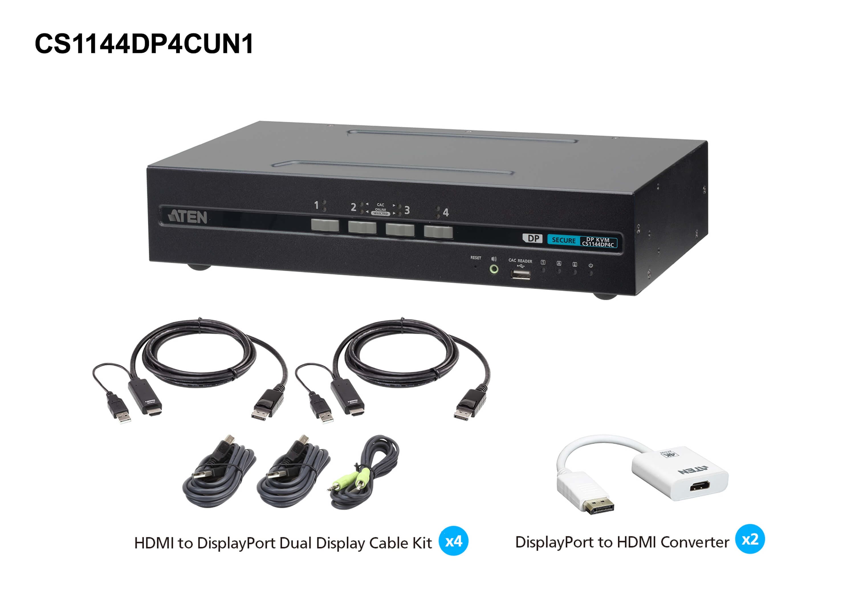 4-Port USB DisplayPort/HDMI Dual Display Universal Secure KVM Switch Kit with CAC (PSD PP v4.0 Compliant) — изглед 3