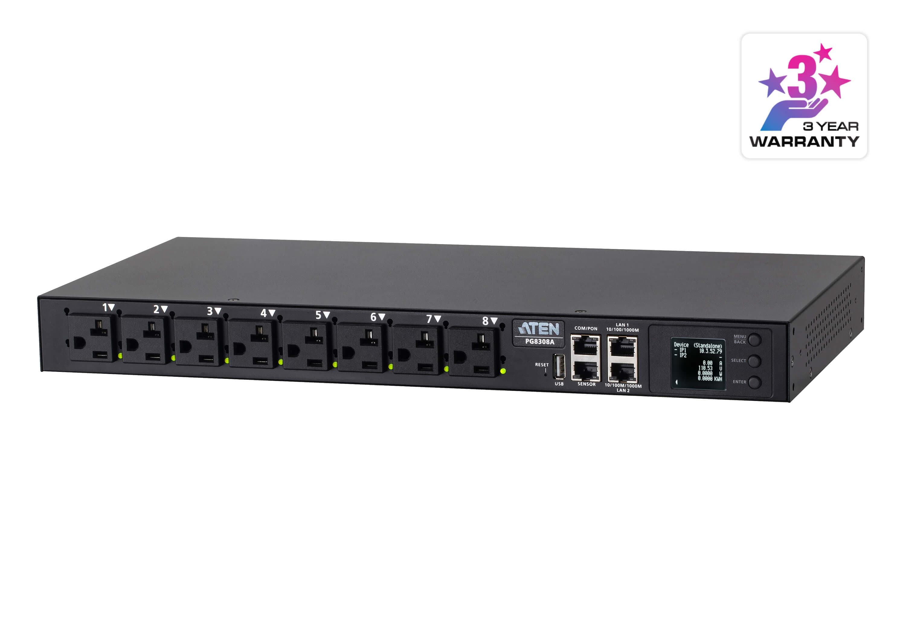 30A/32A 8-Outlet 1U Outlet-Metered & Switched eco PDU — изглед 3