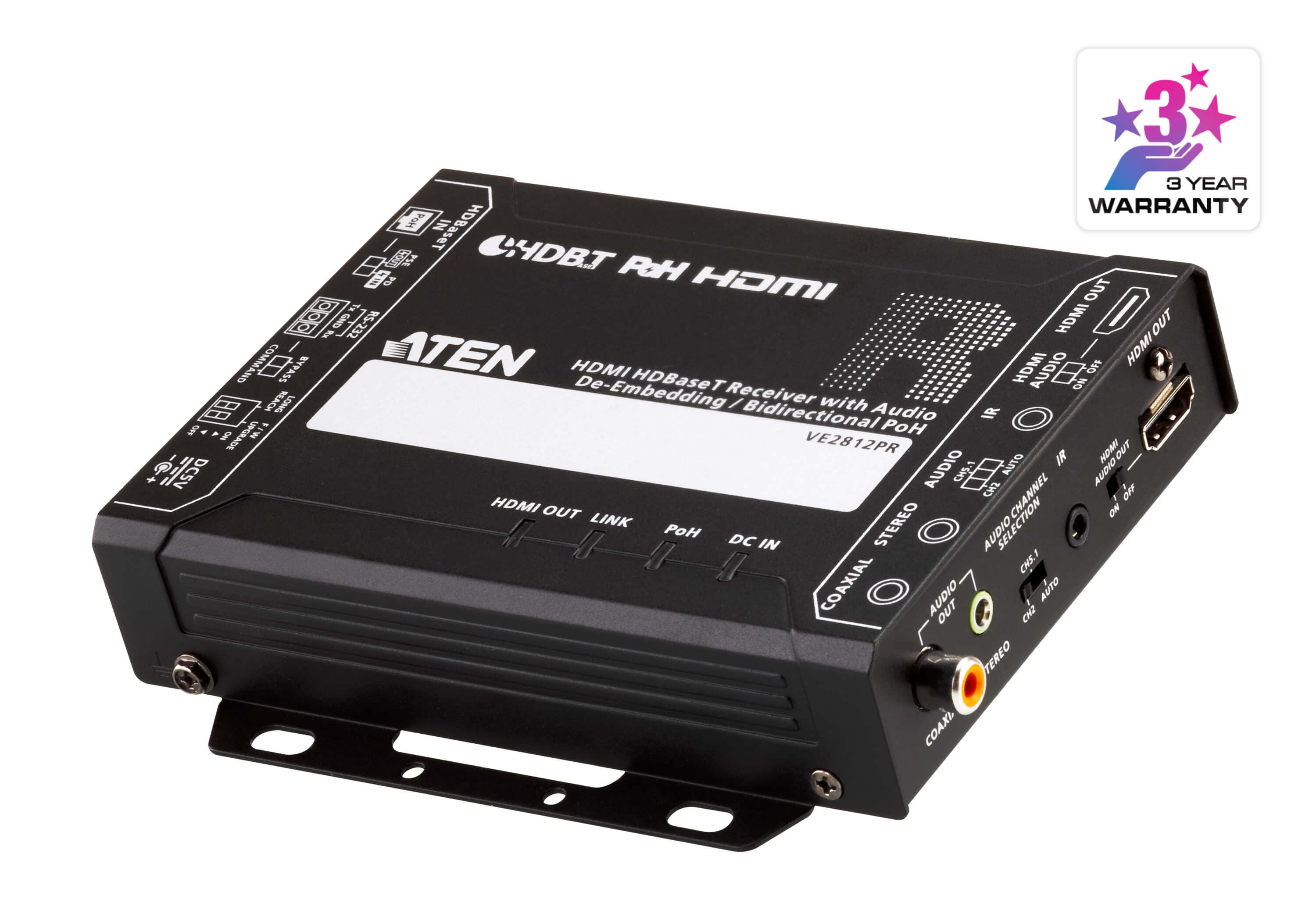 HDMI HDBaseT Receiver with Audio De-Embedding / Bi-directional PoH (4K@100m) (HDBaseT Class A) (PoH PSE & PD) — изглед 3