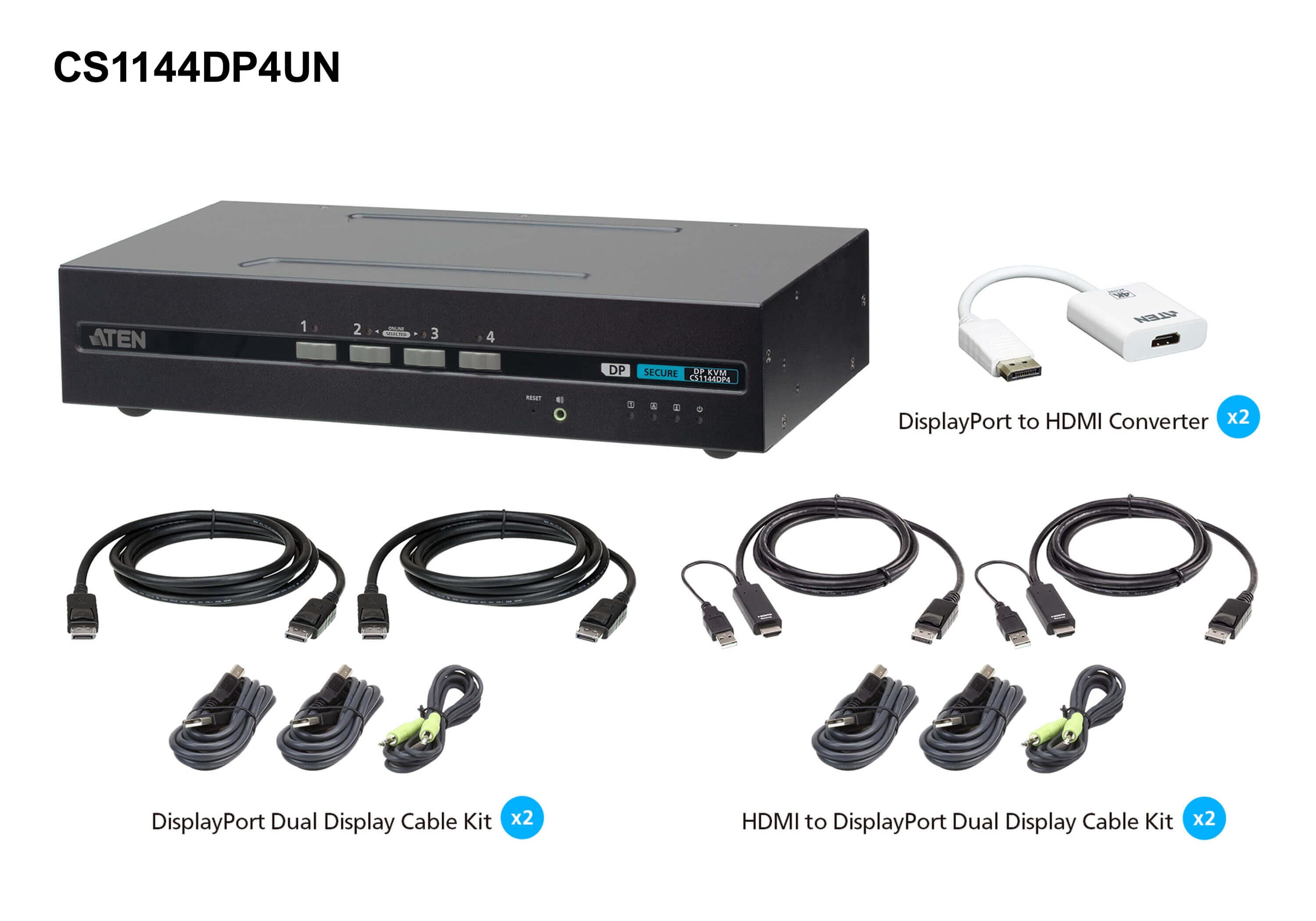 4-Port USB DisplayPort/HDMI Dual Display Universal Secure KVM Switch Kit (PSD PP v4.0 Compliant)