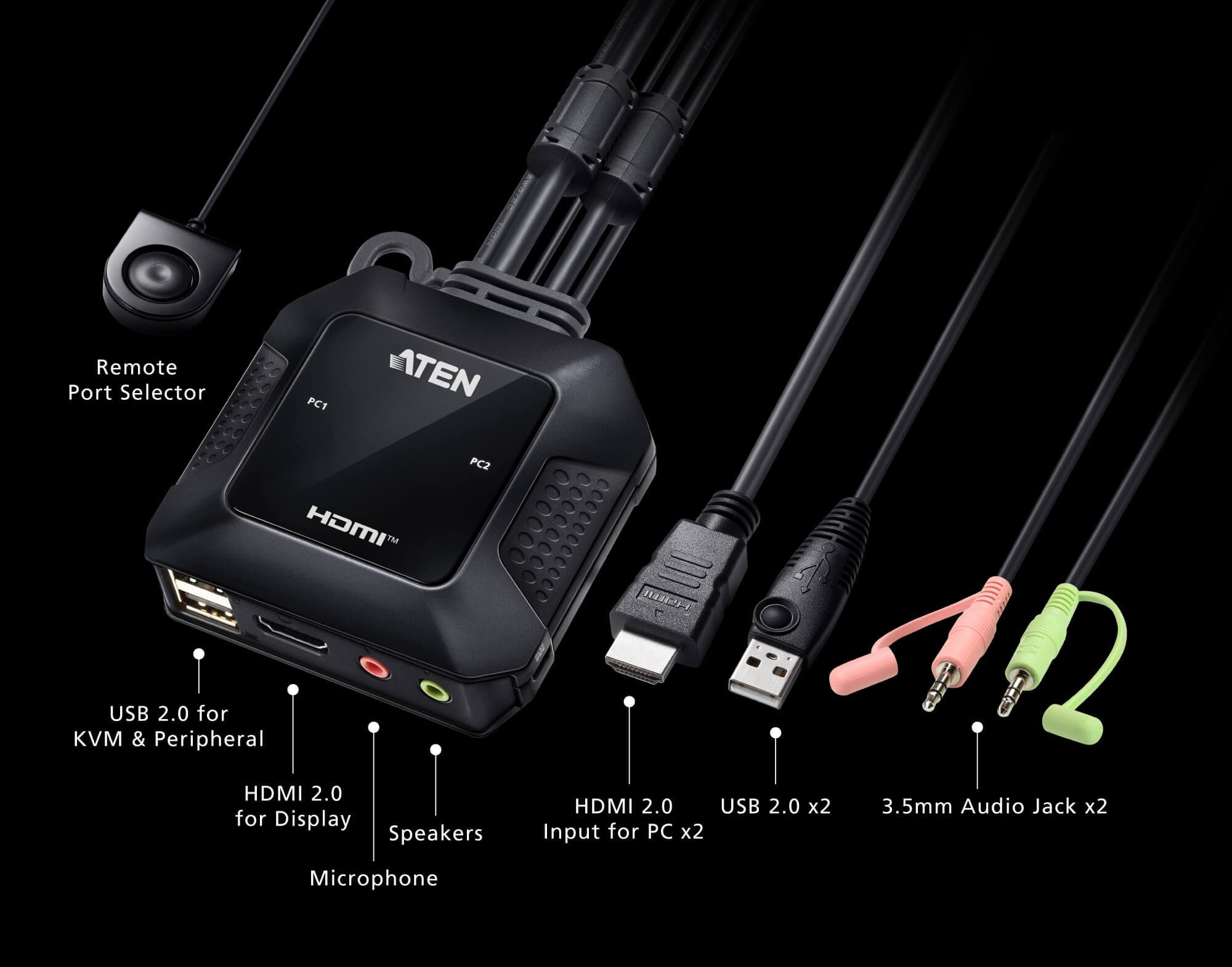 2-Port USB 4K HDMI Cable KVM Switch with Remote Port Selector — view 5