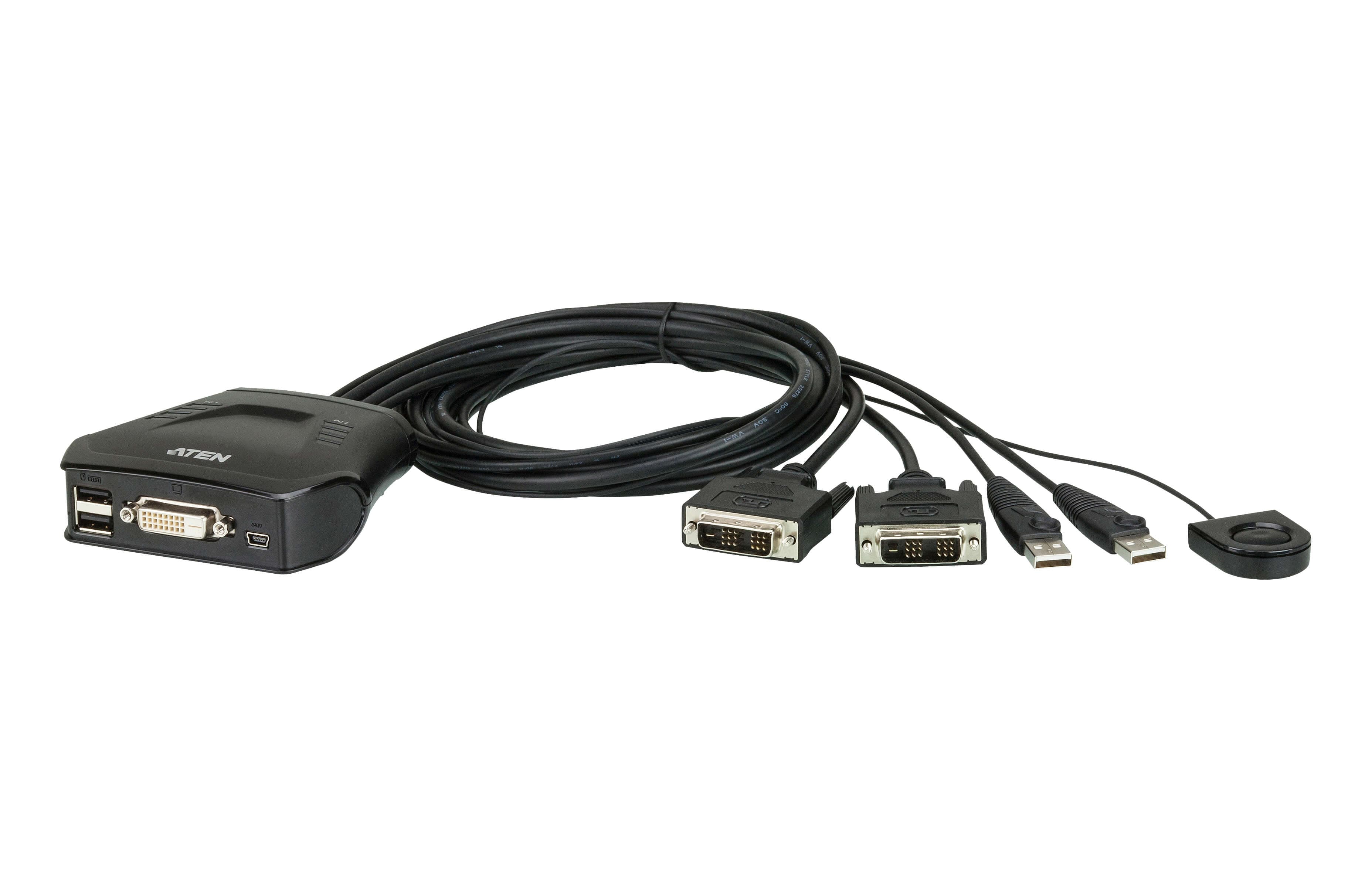 2-Port USB DVI Cable KVM Switch with Remote Port Selector — view 2