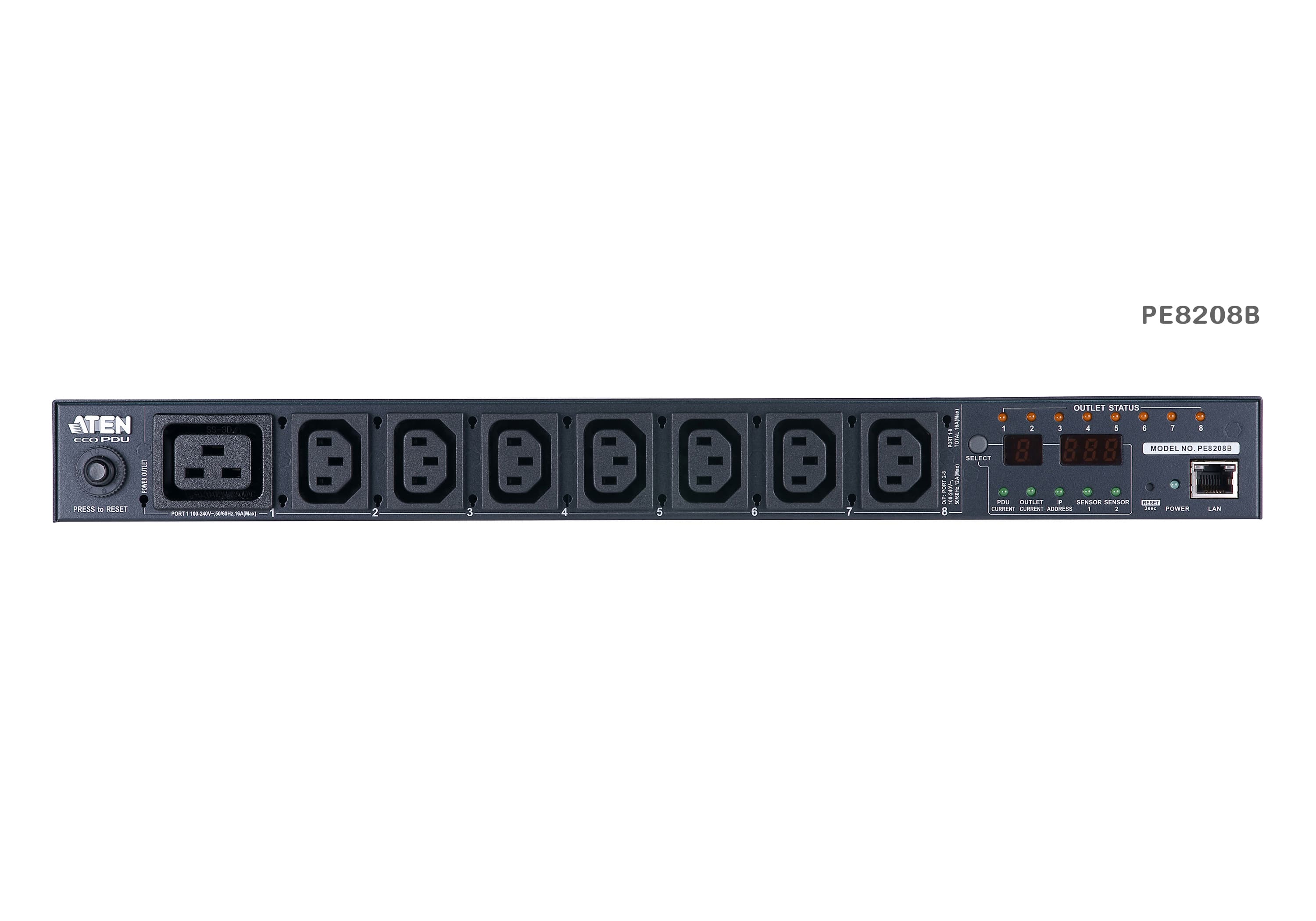 20A/16A 8-Outlet 1U Outlet-Metered & Switched eco PDU — изглед 2