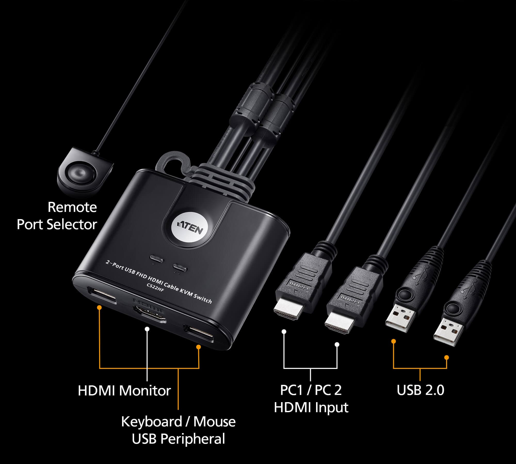 2-Port USB FHD HDMI Cable KVM Switch