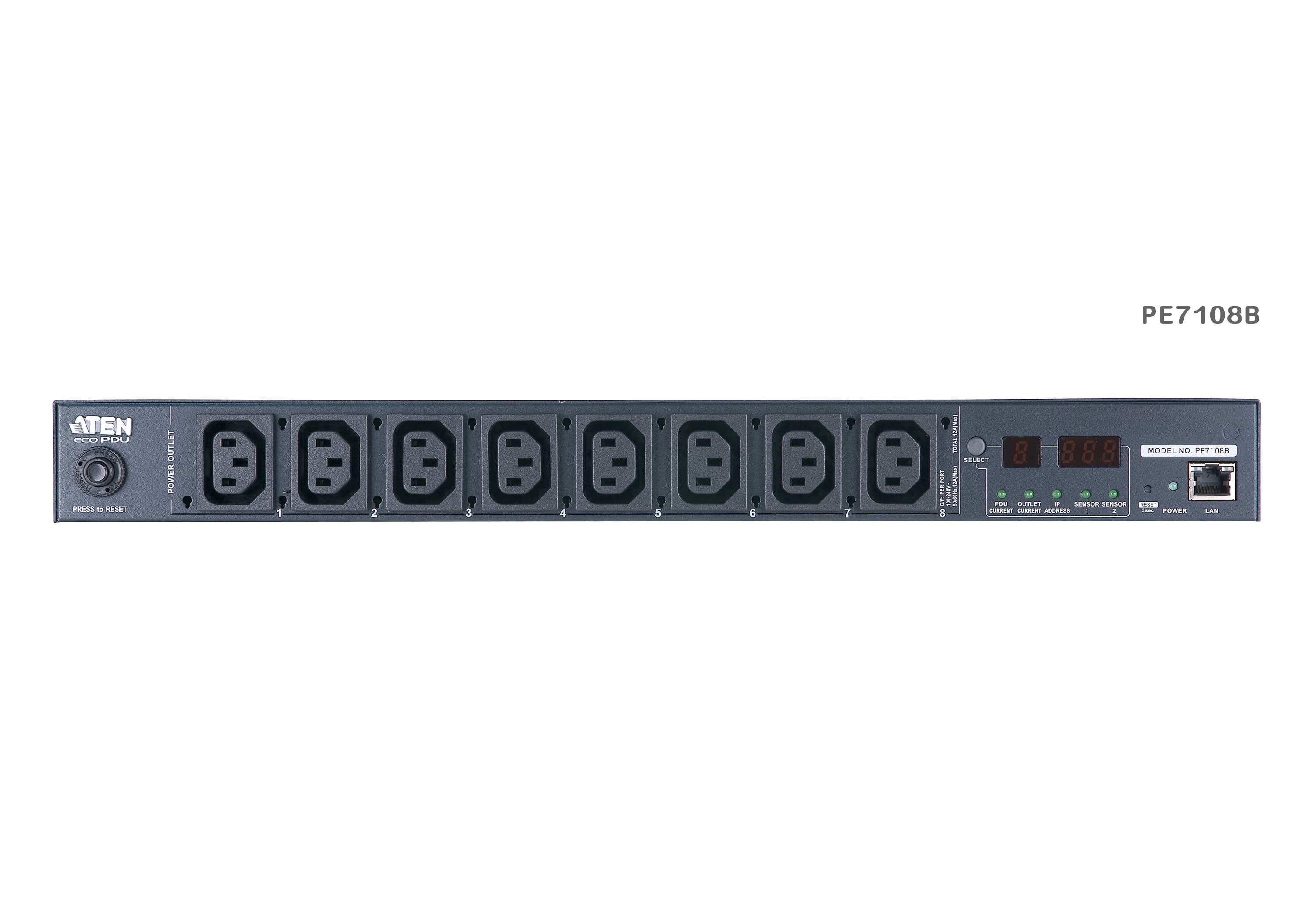 15A/10A 8-Outlet 1U Outlet-Metered eco PDU — изглед 2