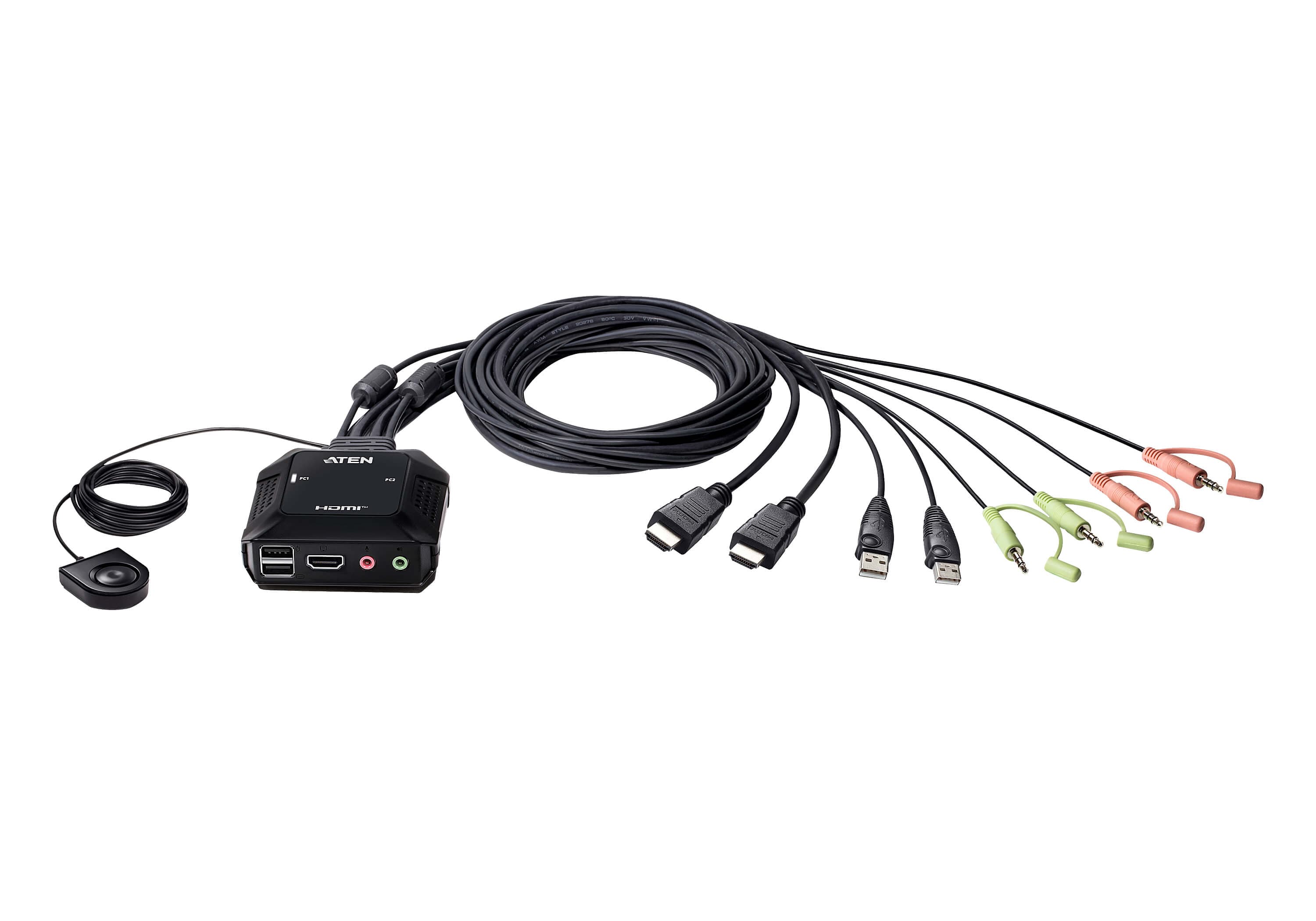 2-Port USB 4K HDMI Cable KVM Switch with Remote Port Selector — view 3