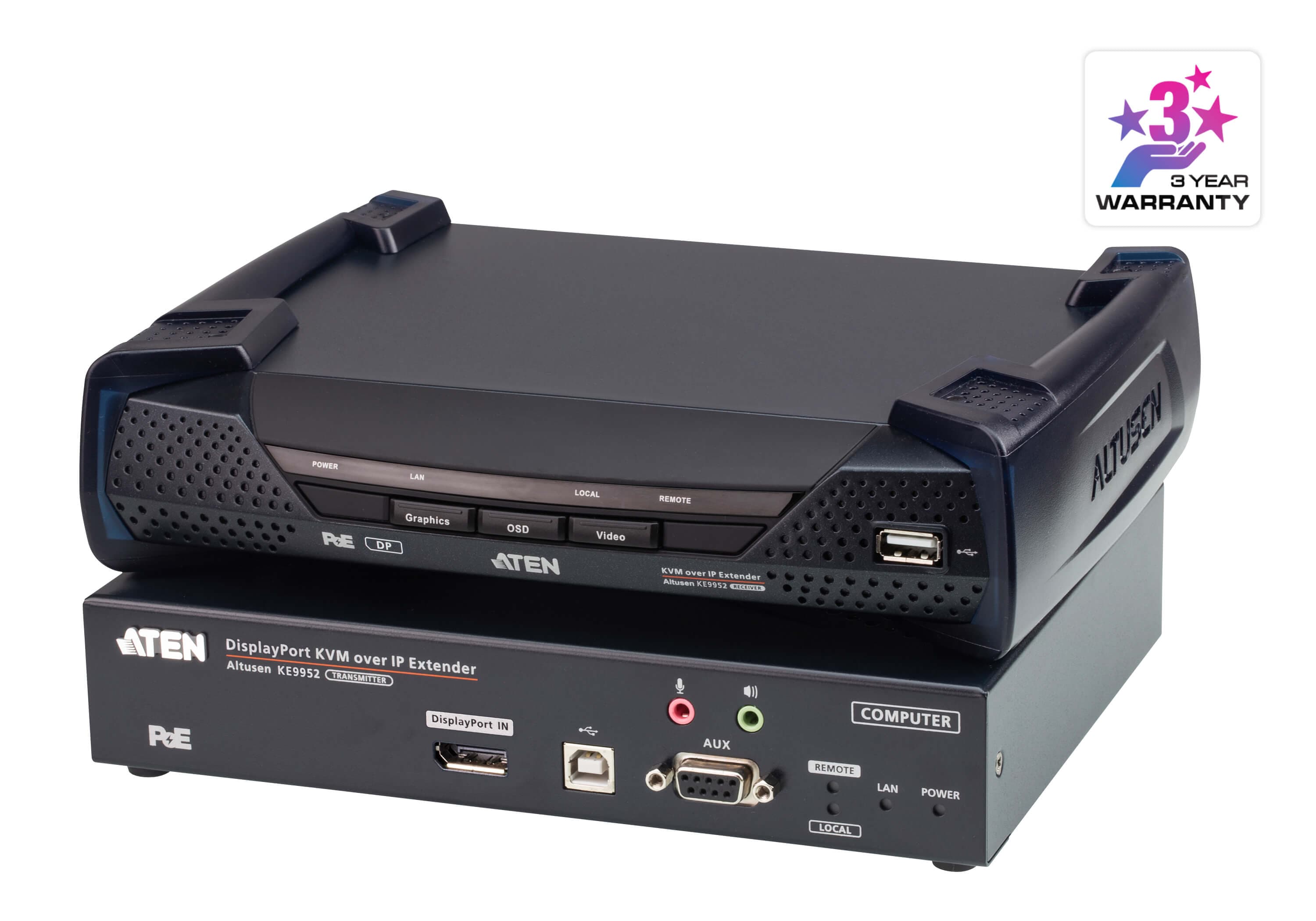 4K DisplayPort Single Display KVM over IP Extender with PoE — изглед 3