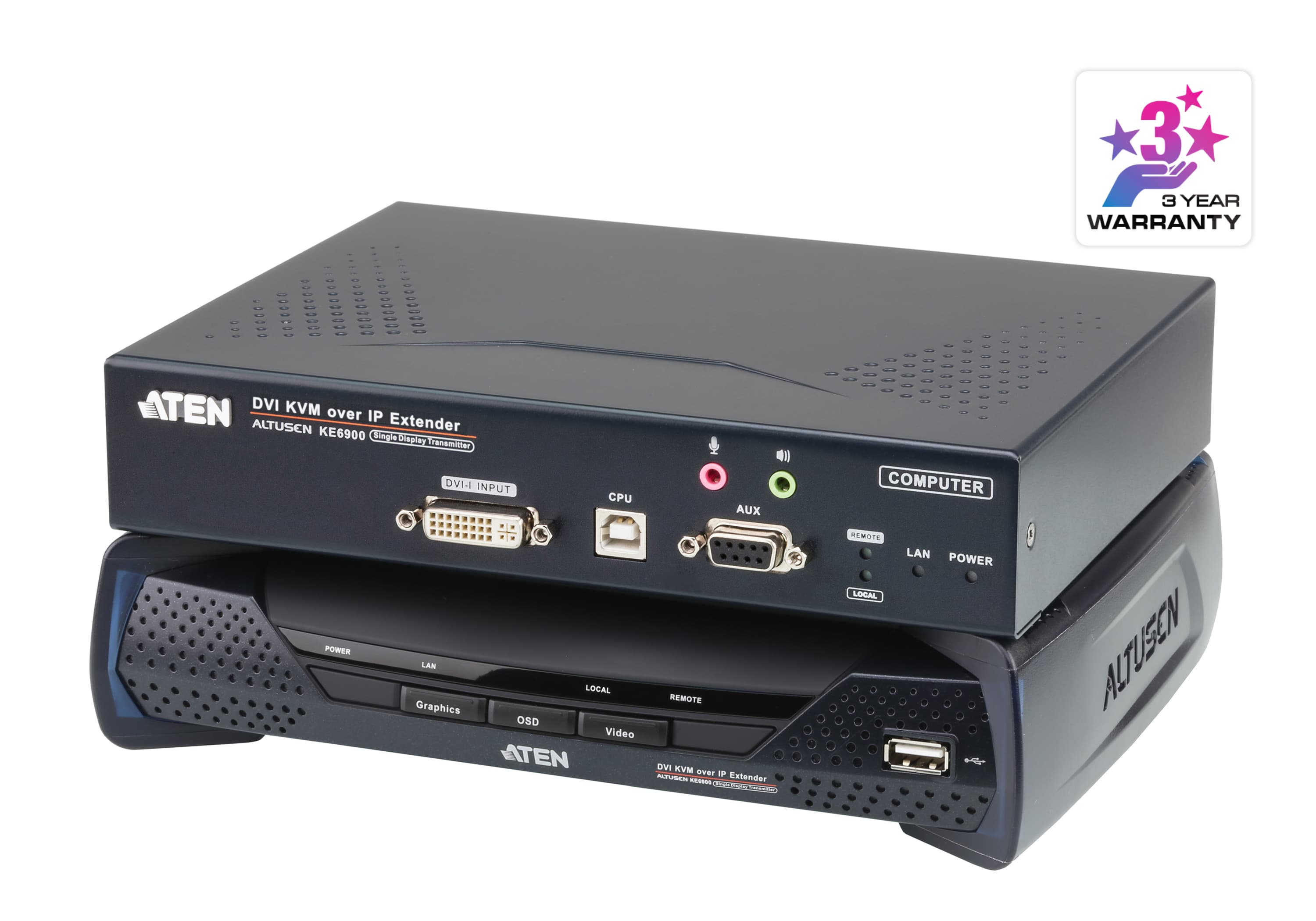 USB DVI-I Single Display KVM Over IP Extender — изглед 3