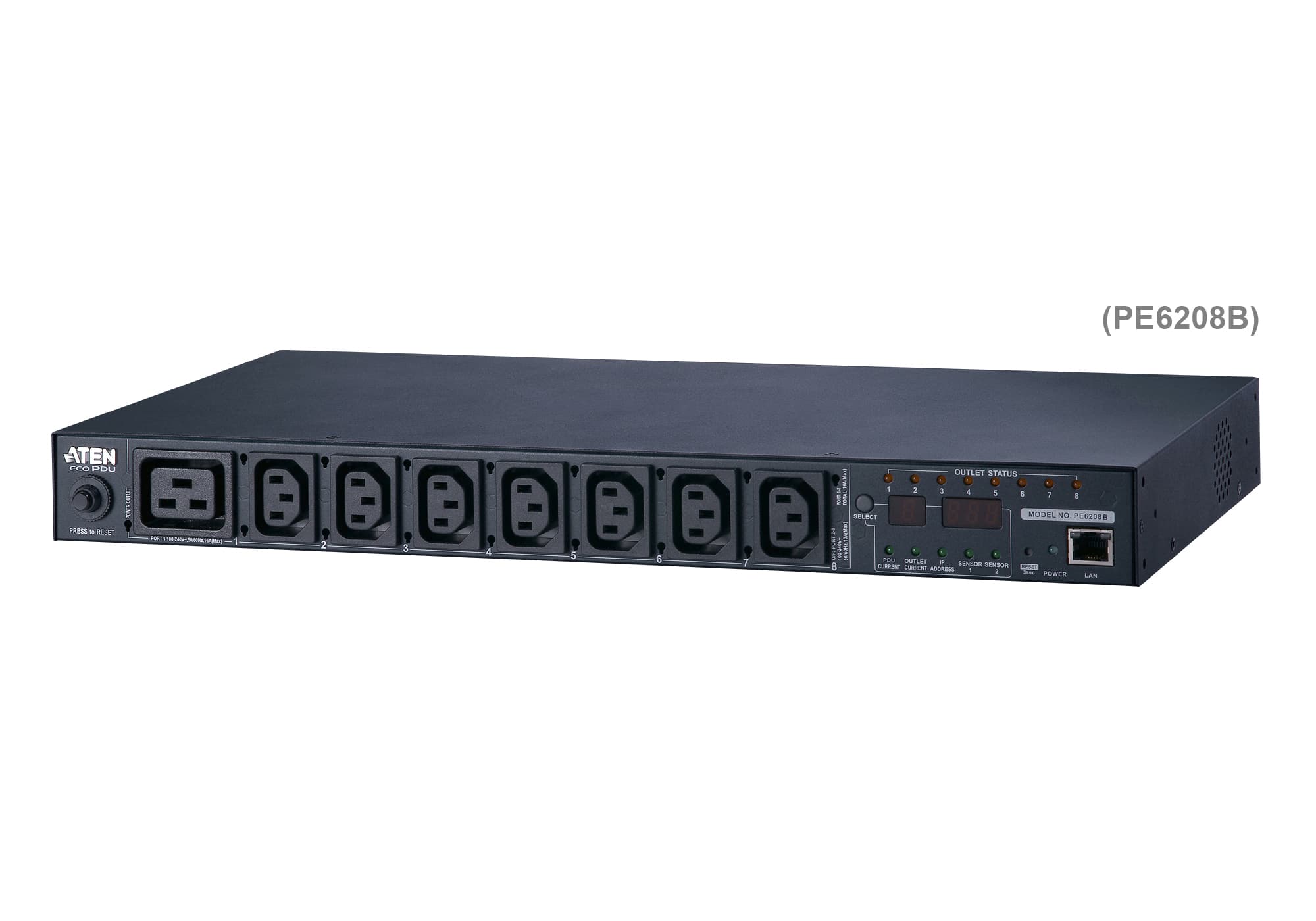 20A/16A 8-Outlet 1U Metered & Switched eco PDU — view 2