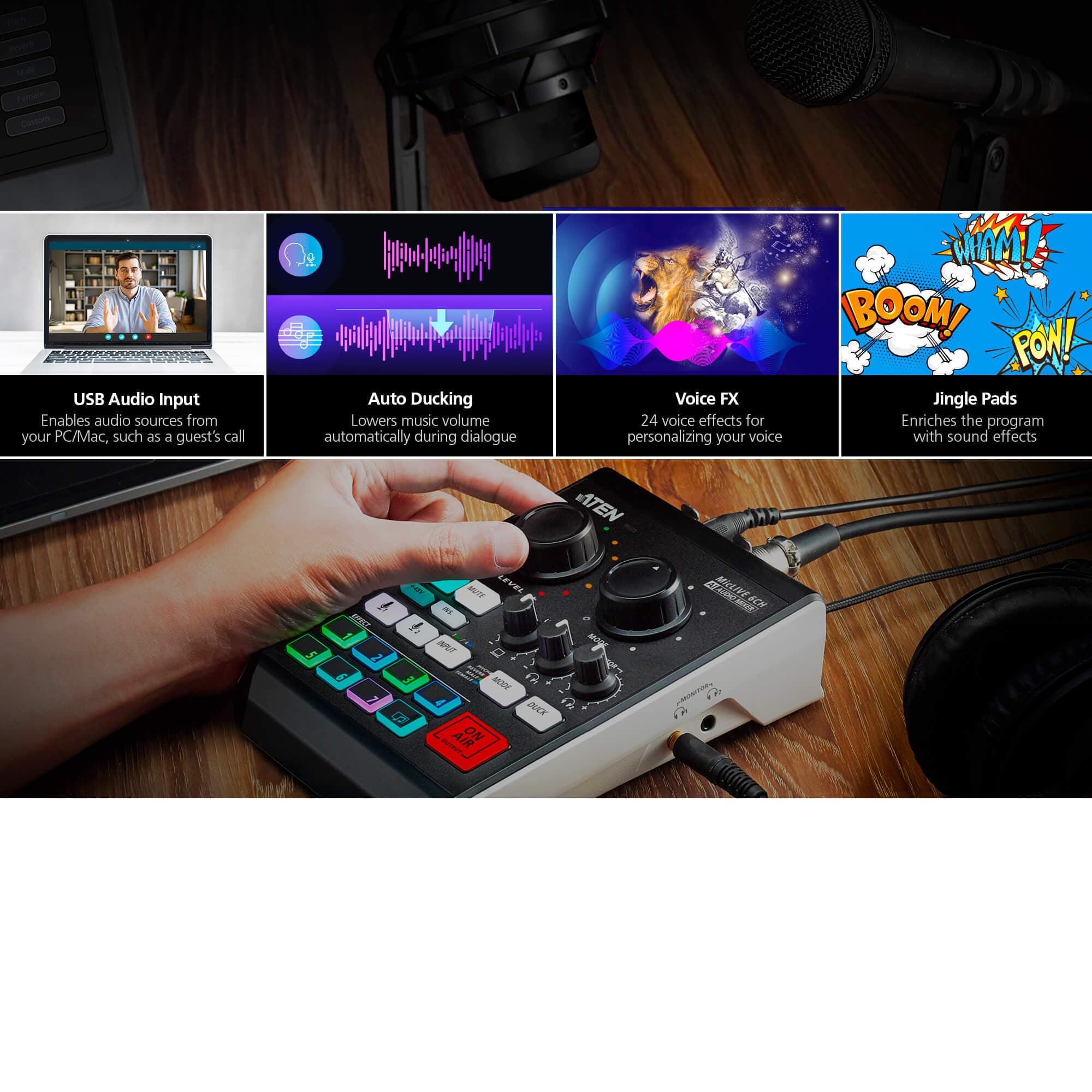 Podcast AI Audio Mixer|MicLIVE™ 6-CH — изглед 6