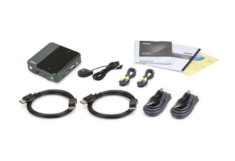 2-Port USB DisplayPort / Audio KVM Switch (4K Supported and Cables included)