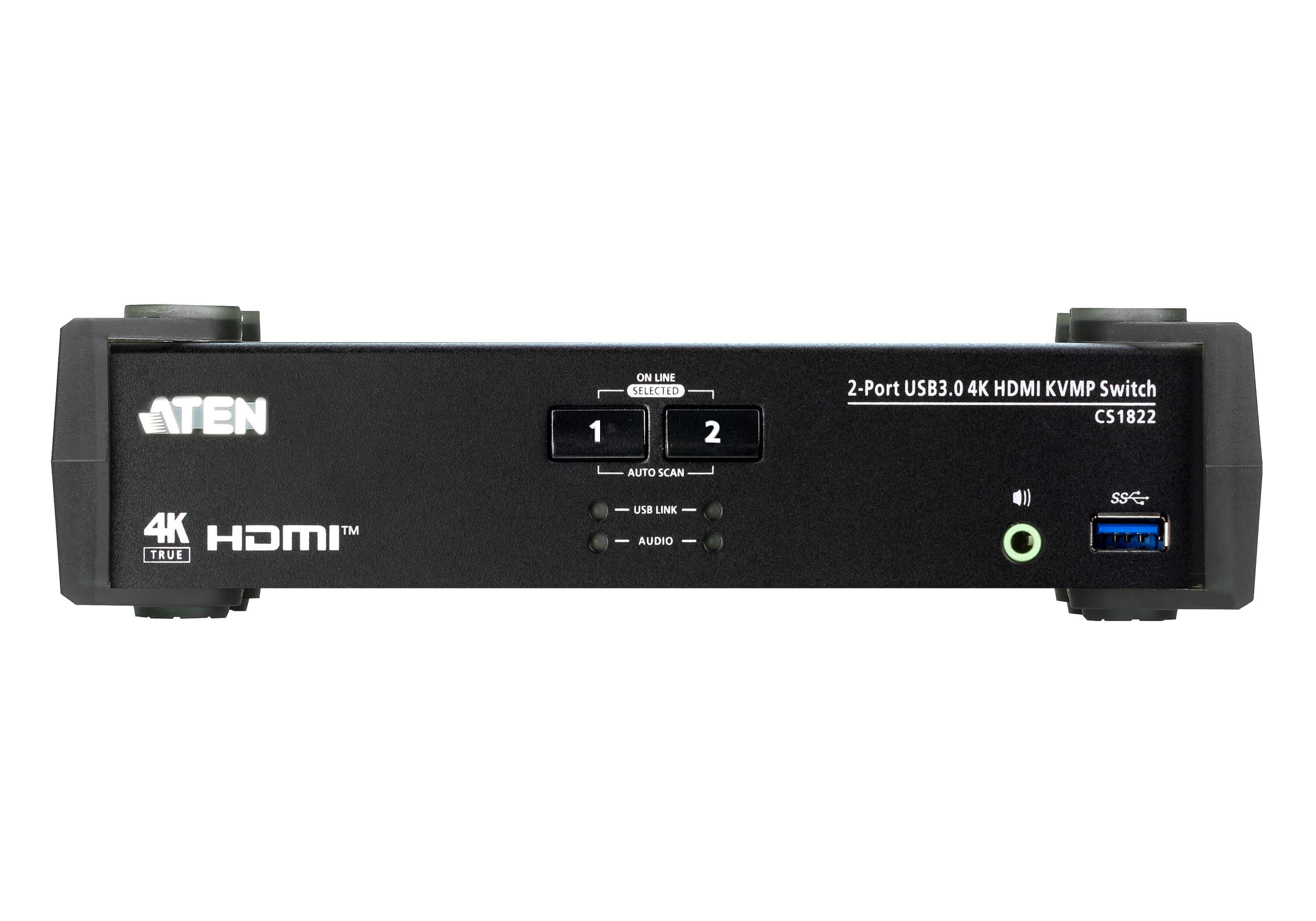 2-Port USB 3.0 4K HDMI KVMP™ Switch with Audio Mixer Mode