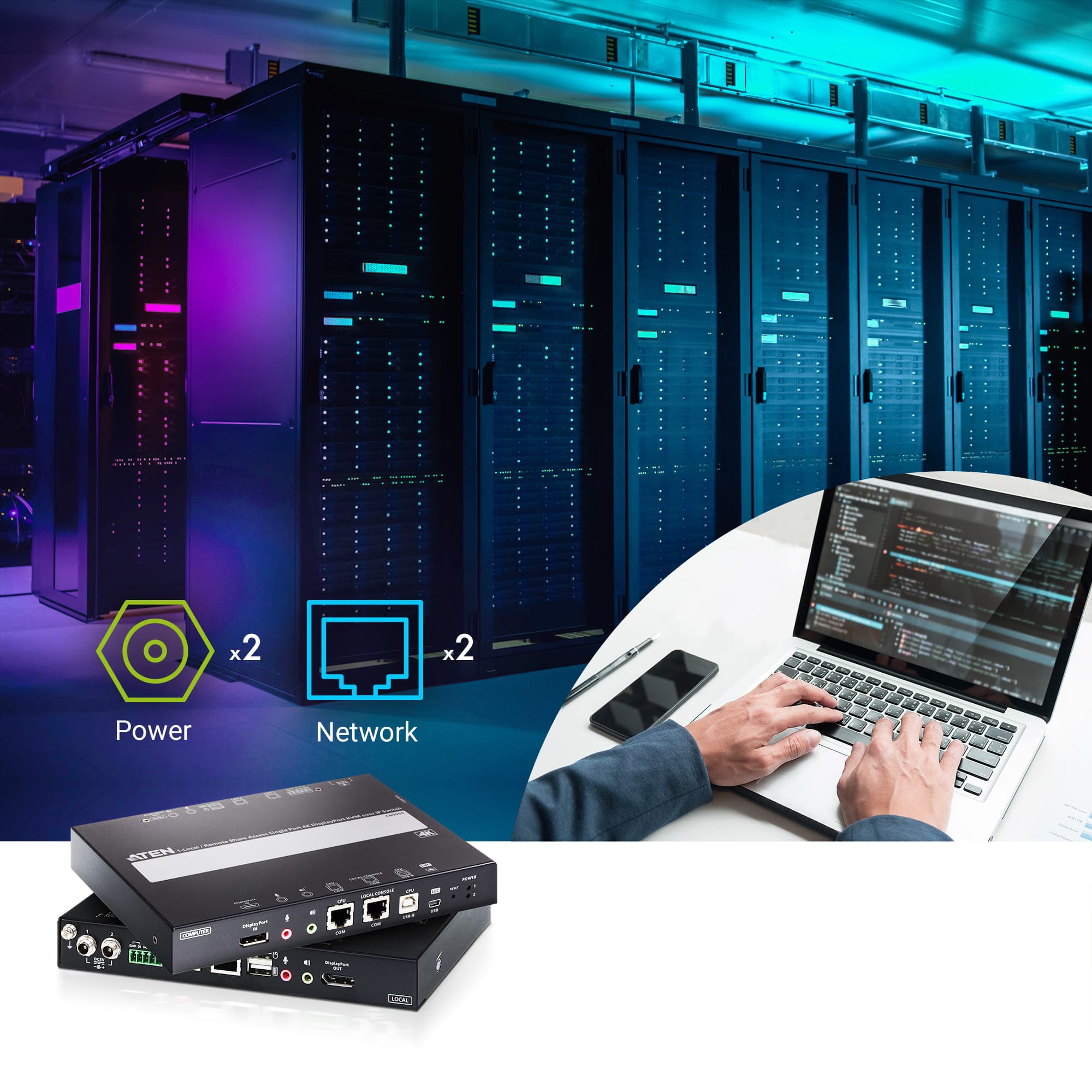 1-Local/Remote Share Access Single Port 4K DisplayPort KVM over IP Switch — изглед 4
