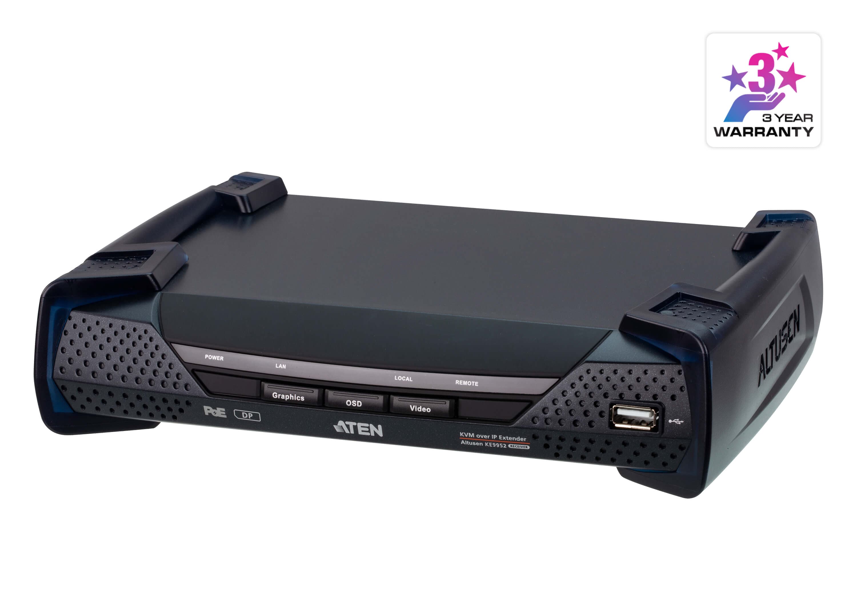 4K DisplayPort Single Display KVM over IP Receiver with PoE — изглед 3