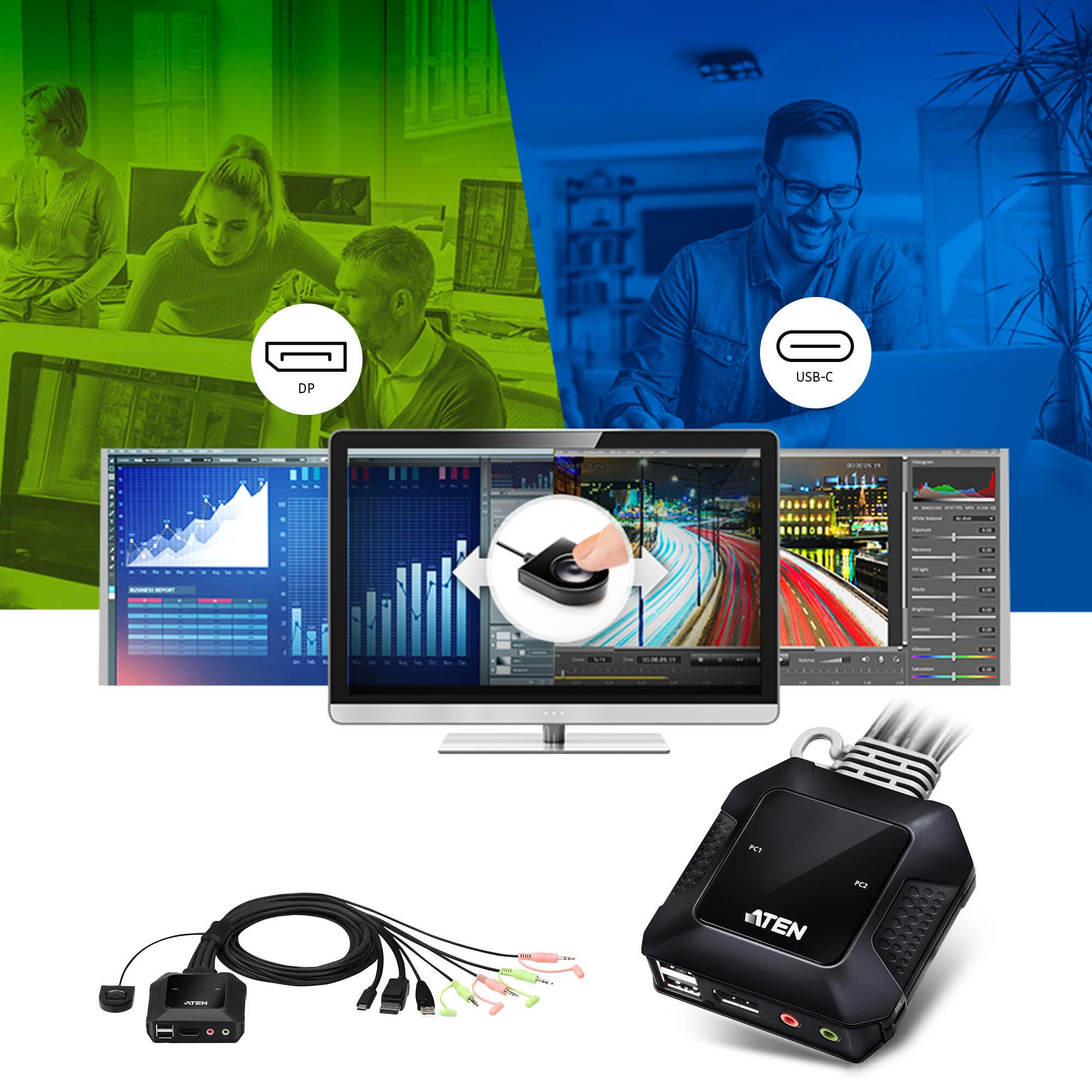 2-Port USB-C DisplayPort Hybrid Cable KVM Switch — view 5